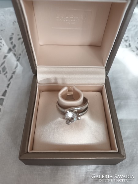 Old handmade silver solitaire ring with zirconia stone for sale!