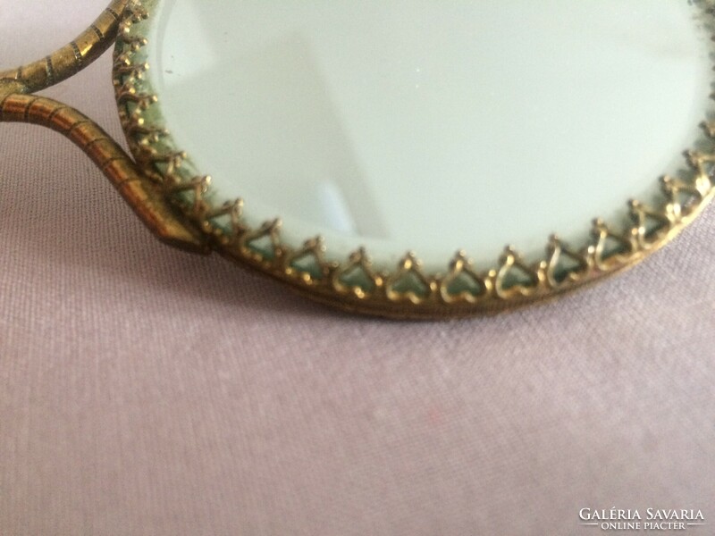 Small mirror with old copper frame-hand mirror-small mirror with magnifying mirror on one side