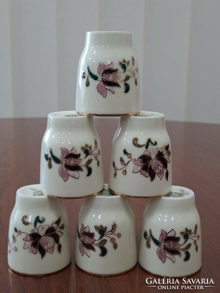 Flawless! 6 Pcs. Zsolnay flower-patterned liqueur / brandy / stamped porcelain glass, cup