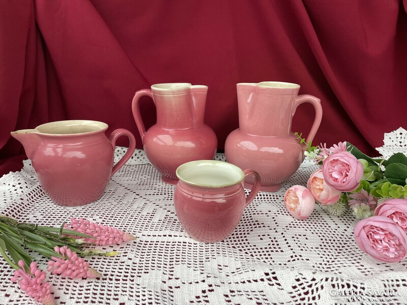 Beautiful pink faience punch-glazed Zsolnay package jug pouring spout mug collector's item