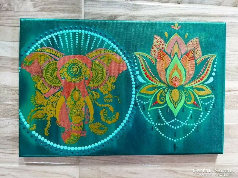 Elephant-lotus canvas picture