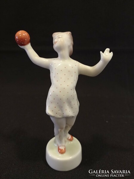 Art Deco Zsolnay porcelán lány a piros pöttyös labdával