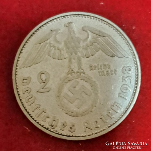 Imperial silver swastika 2 marks 1938. F. (13)