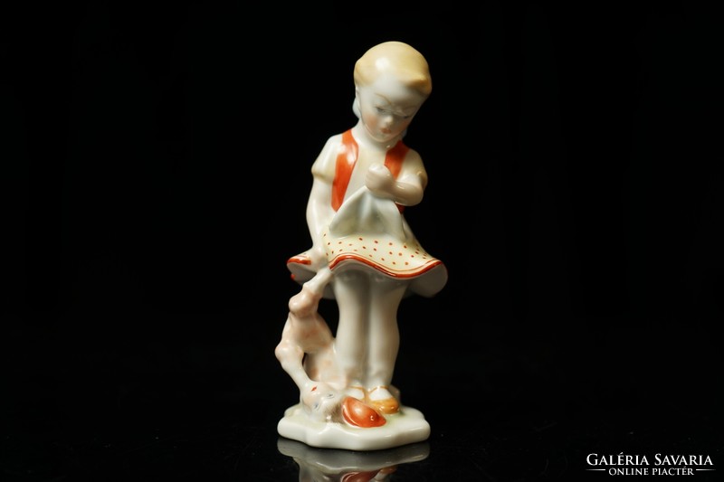 Old Herend porcelain little girl figure with doll / headless doll / retro old