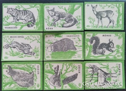 Gy12 / 1959 forest animals match tag full row of 9 pcs