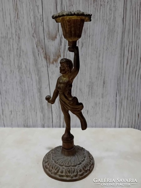 Figural copper candle holder with female figure