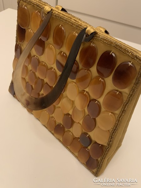 Special antique amber-like vinyl or lucite amber bag gold silk