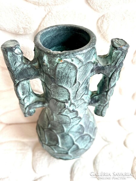 Retro iparművészeti, "zöld pikkelyes sárkány" váza