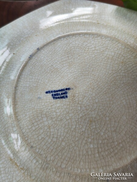 Antik Wegdwood hatszögletű, jelenetes desszertes tányér, antique transferware plate