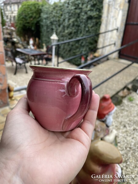 Beautiful pink faience punch-glazed Zsolnay package jug pouring spout mug collector's item