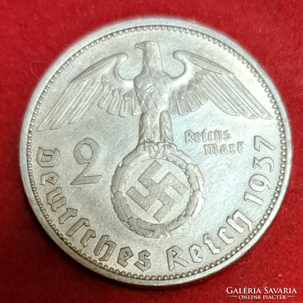Imperial silver swastika 2 marks 1937. A (553)