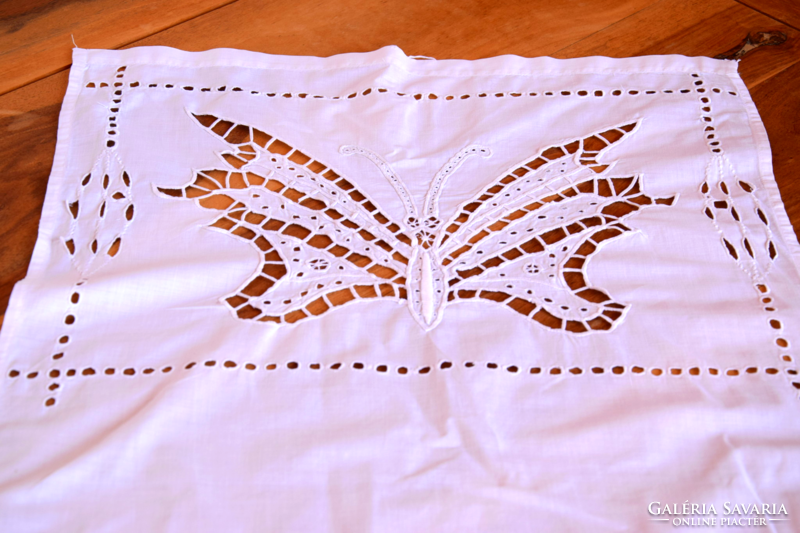 Antique old linen drapery curtain stained glass decorative towel hand embroidered folk butterfly butterfly 75 x43