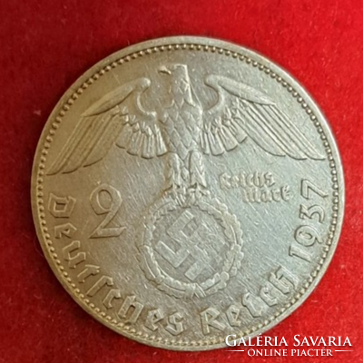 Horogkeresztes ezüst birodalmi 2 Márka 1937. E (3)