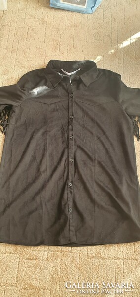 Western fringed shirt in black, size S