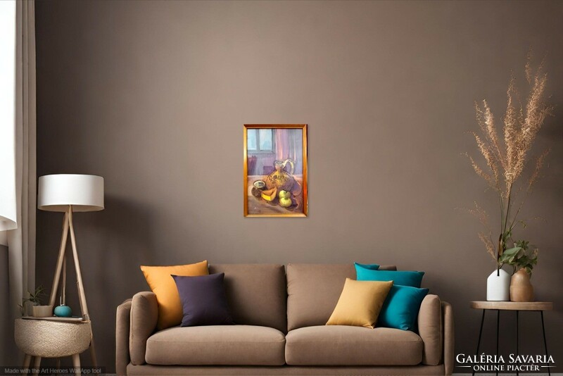 XX.sz-i híres nagybányai művésztől Őszi csendélet 70x50cm-es akvarell, eredeti keretben, üveggel.