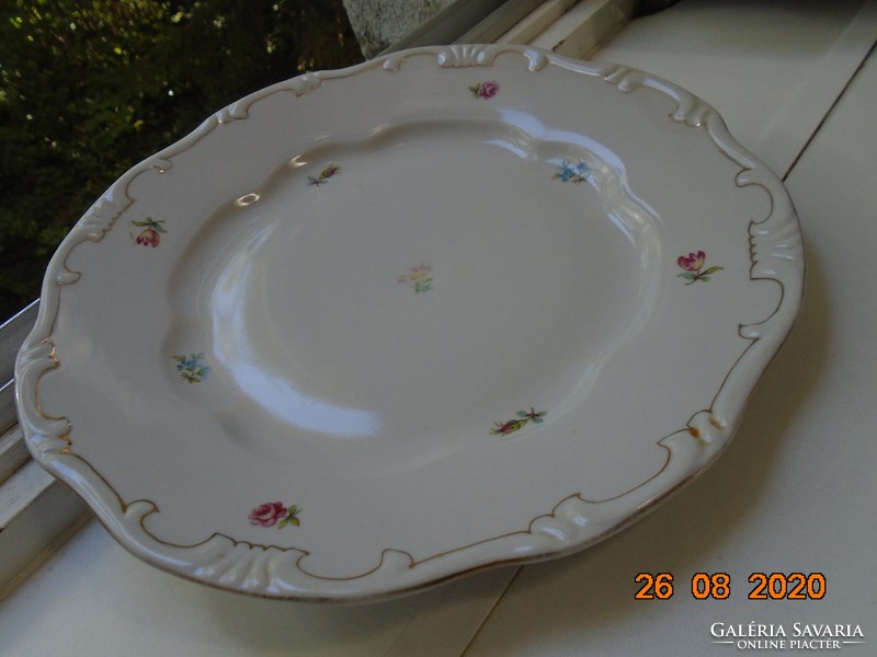 Zsolnay baroque, gold-plated flat plate with scattered flower pattern