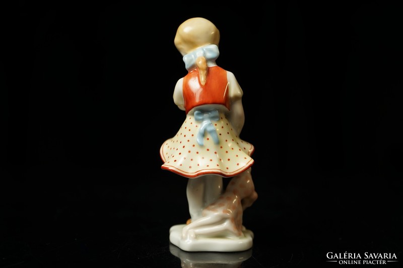 Old Herend porcelain little girl figure with doll / headless doll / retro old