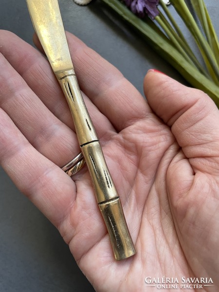 Old copper alloy cheese knife with bamboo pattern. Nice condition, showy piece