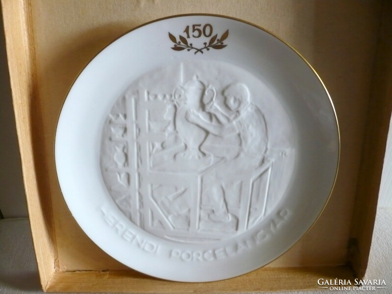 Herendi porcelán 150 éves jubileumi dísztányér, díszdobozában