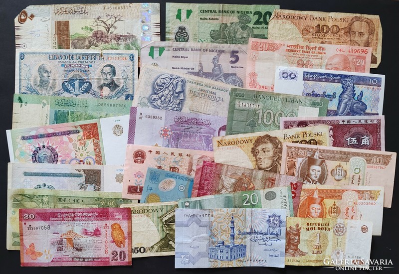 Lot of 26 mixed foreign banknotes. Europe - Africa - Asia
