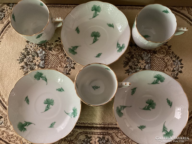 Surviving pieces of the Ó Herend porcelain coffee set, cups, milk pourer, sugar holder