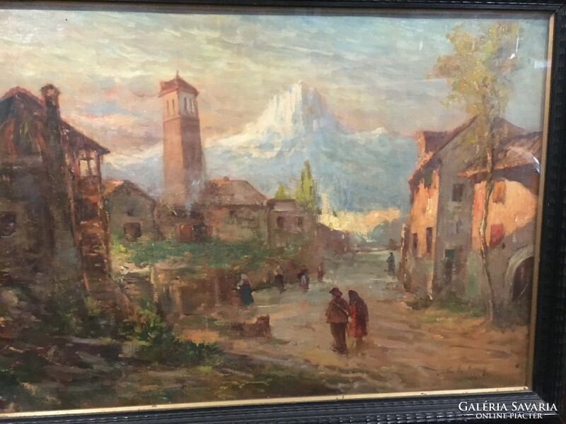 ITÁLIAI TÁJ! JELZETT OLAJ, FA FESTMÉNY!!!   88X67cm!!!