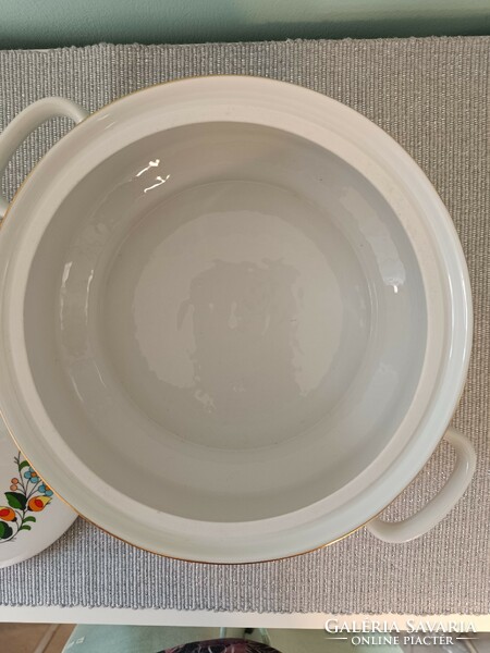 Kalocsa patterned porcelain soup serving dish + lid