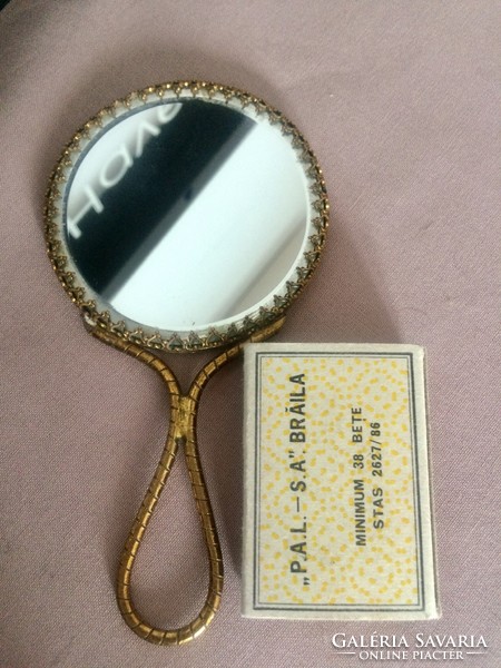 Small mirror with old copper frame-hand mirror-small mirror with magnifying mirror on one side