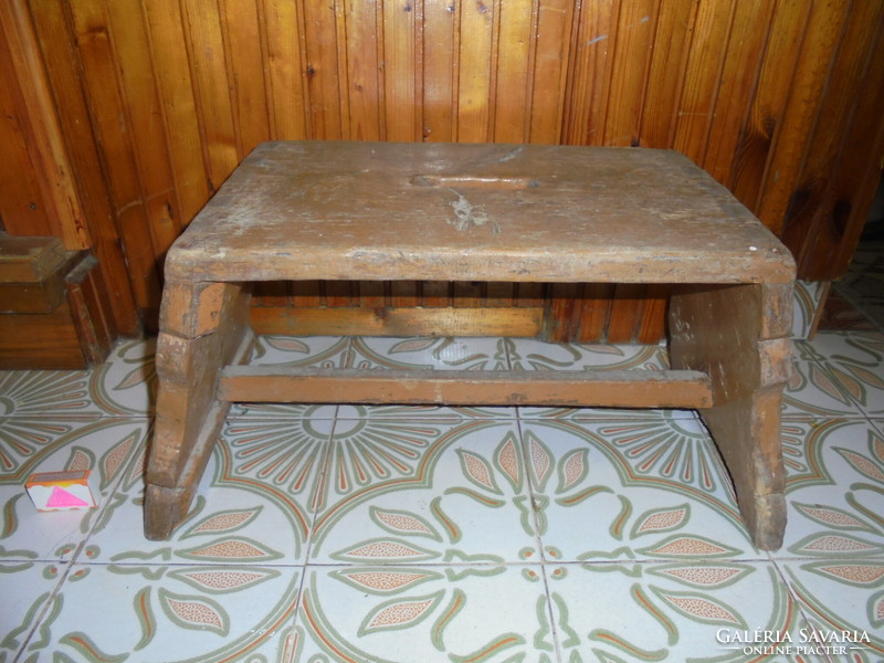 Old folk peasant stool, small chair - pine