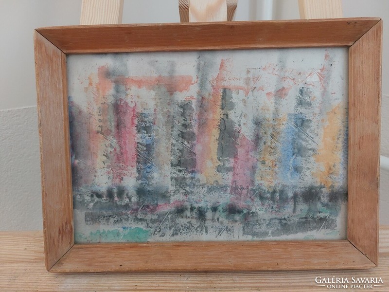 (K) small signed abstract painting with frame 32x23 cm