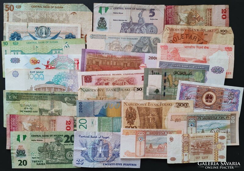 Lot of 26 mixed foreign banknotes. Europe - Africa - Asia