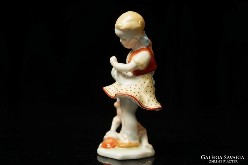 Old Herend porcelain little girl figure with doll / headless doll / retro old