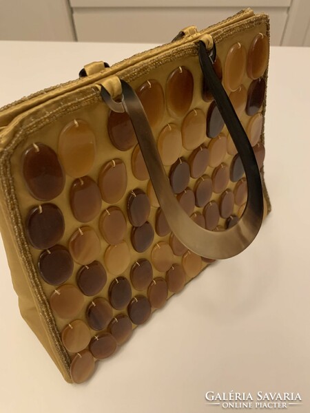 Special antique amber-like vinyl or lucite amber bag gold silk