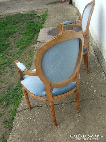 Empire armchair reupholstered in blue pair