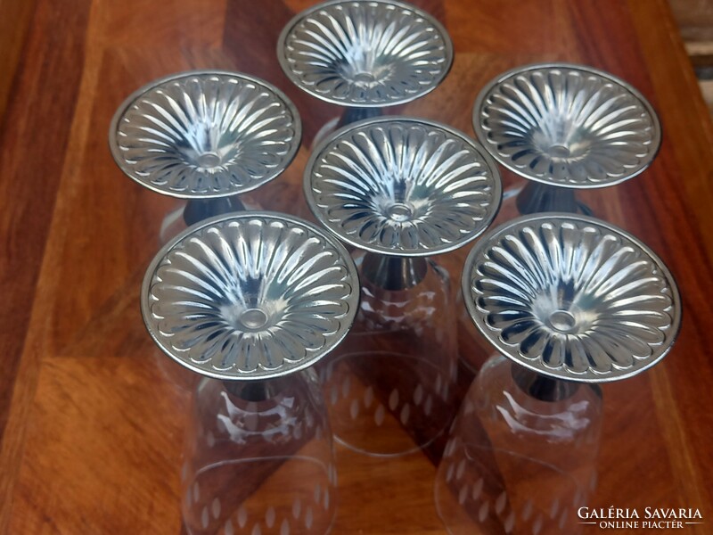 16 Pcs vintage midcentury design short drinking glasses/silver-plated alpaca stemmed glasses
