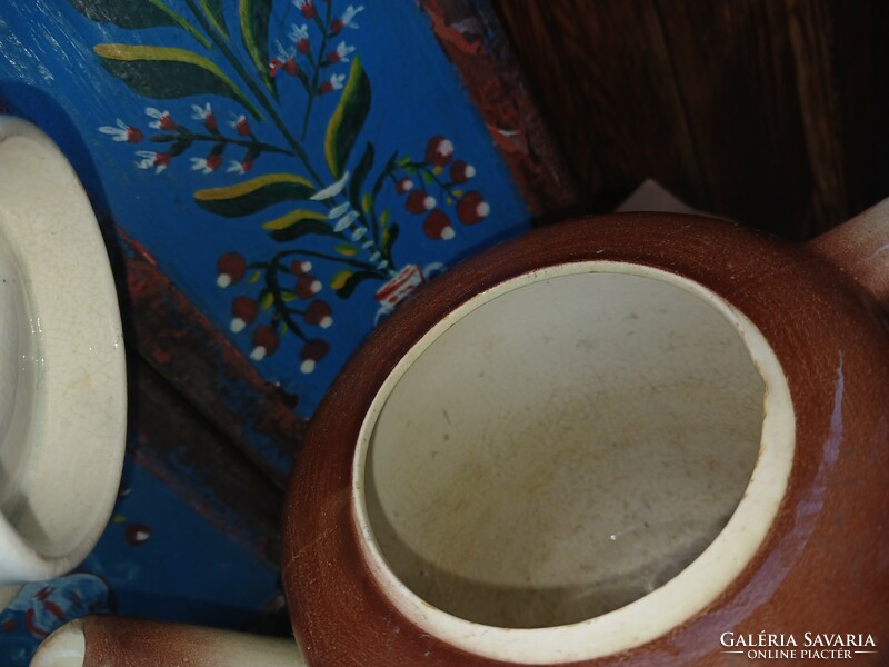 Art deco antik hollóházi riolit tea kiöntő és cukortartó
