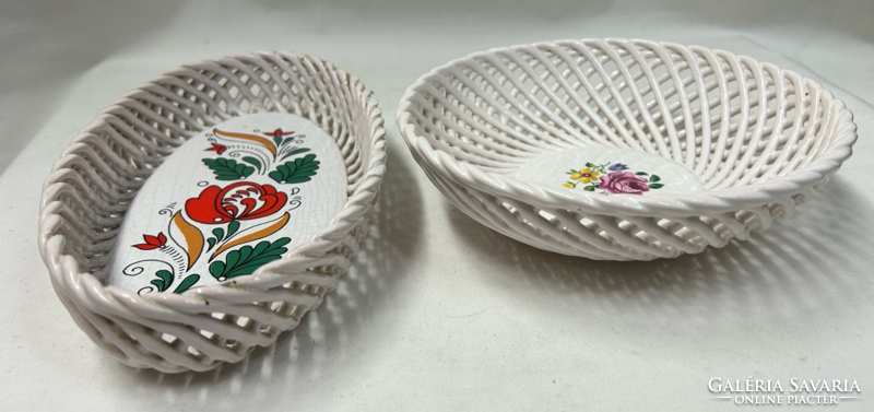 Bodrogkeresztúr ceramic trays and bowls with woven basket pattern edges are sold together