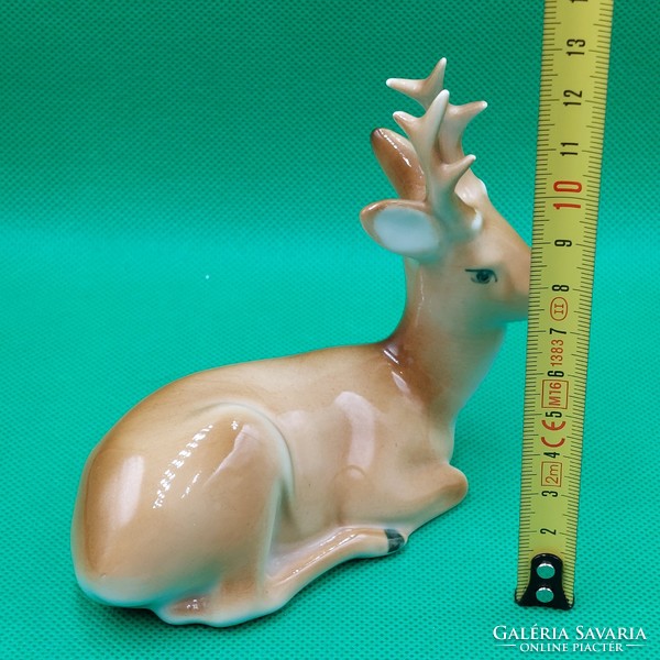 Sinkó andrás zsolnay reclining deer porcelain figure