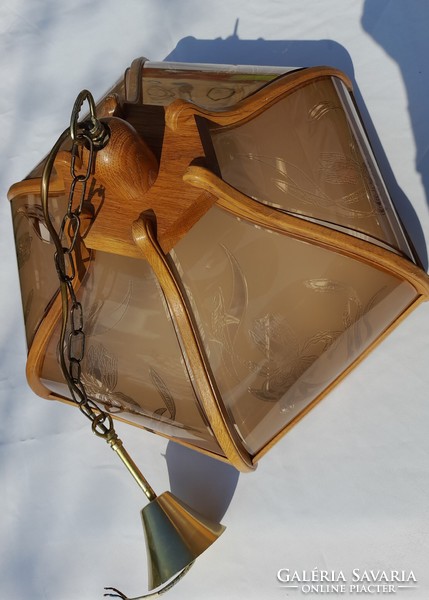 Deer chandelier wood/glass