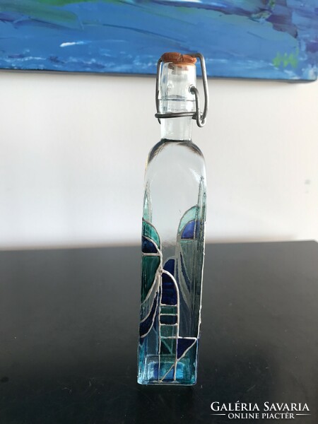 Beautiful, hand-painted glass bottle, decorative glass - (60)