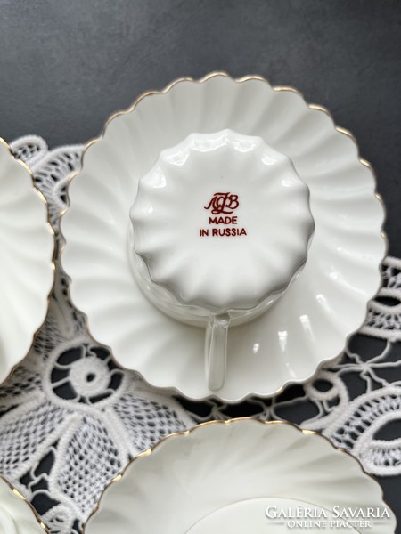 Airy Russian Lomonosov snow-white bone china cup set