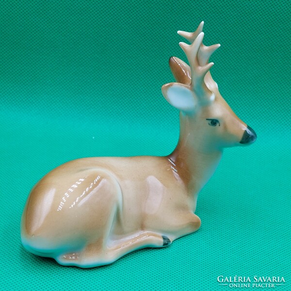 Sinkó andrás zsolnay reclining deer porcelain figure