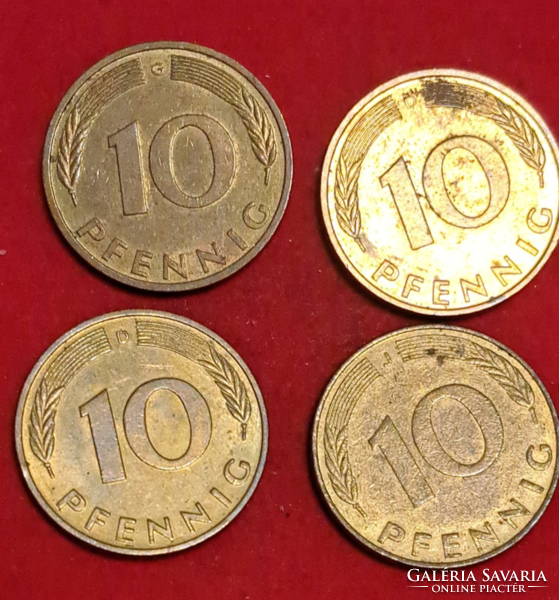 1988. 1989. 1990. 1991.  4 darab  Németország 10 Pfennig (T-24)