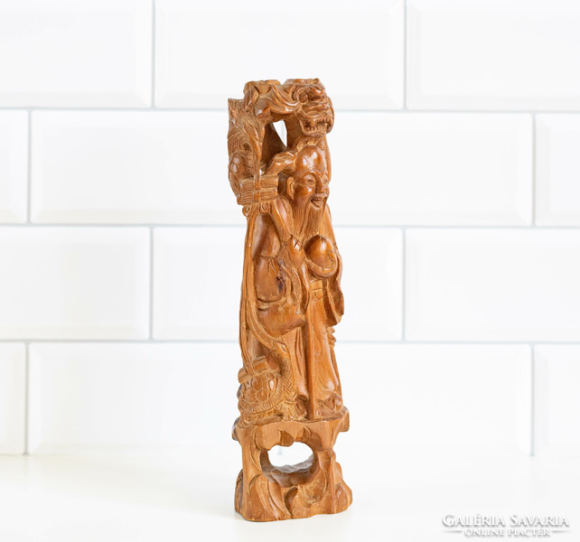 Antique Chinese statue, wood carving - one of the eight immortals - devotional figure, lucky, auspicious