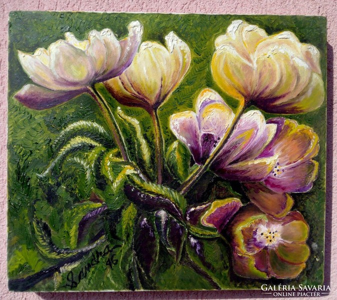 Fantasy flowers by sandra, modern impressionist style stretched oil canvas painting