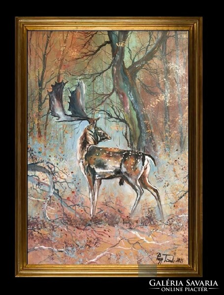 Fallow deer - king of forests c. Papp elf (1978-) wild scene painting