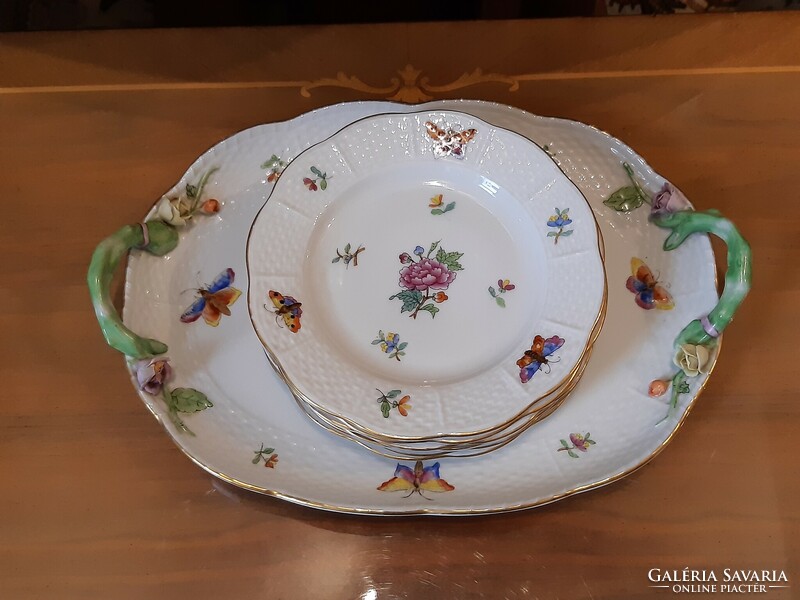 Antique, 8 + 1-piece cake set with Herend va pattern