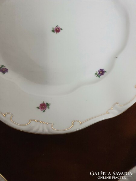 Zsolnay baroque, gold feathered plates, with a small flower pattern, 10 flat, 12 deep.