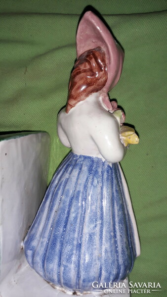 Antique h.Rahmer mária - hoppy style glazed ceramic terracotta bookend 20x 10cm with girl's bouquet