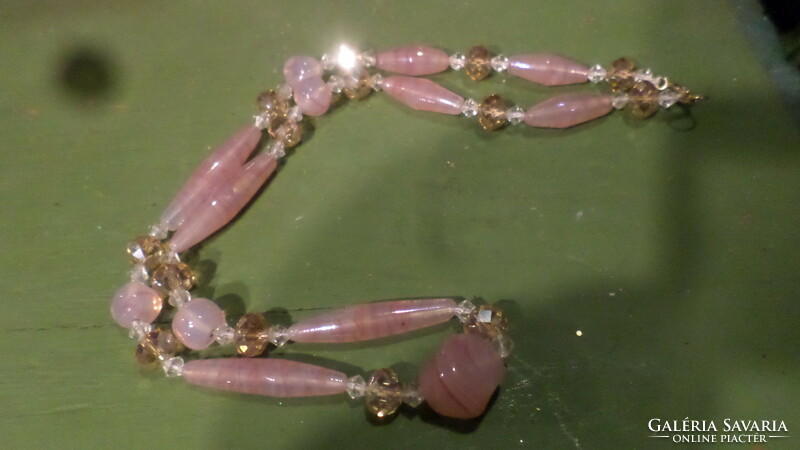 54 cm pink, faceted crystal and special handmade glass pearl necklace.